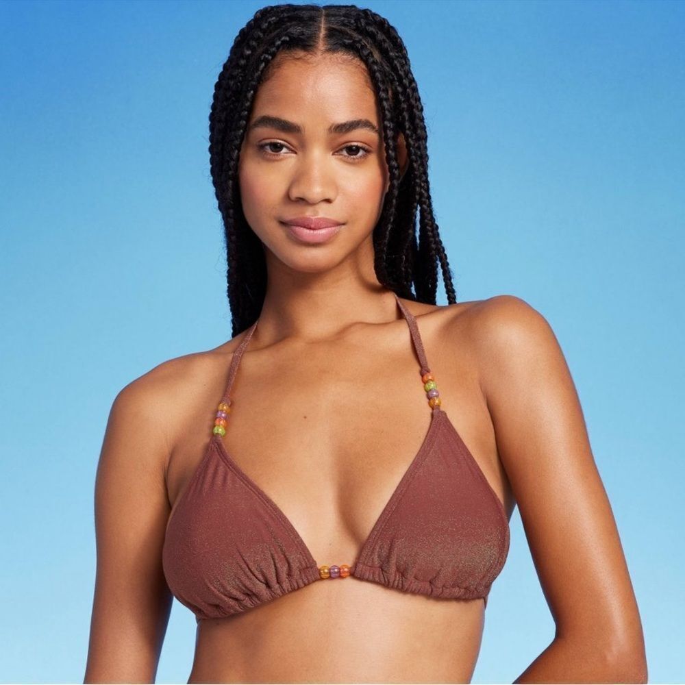 *NWT Wild Fable XS (0-2) Brown Sparkly Beaded Bikini Triangle Top Swim